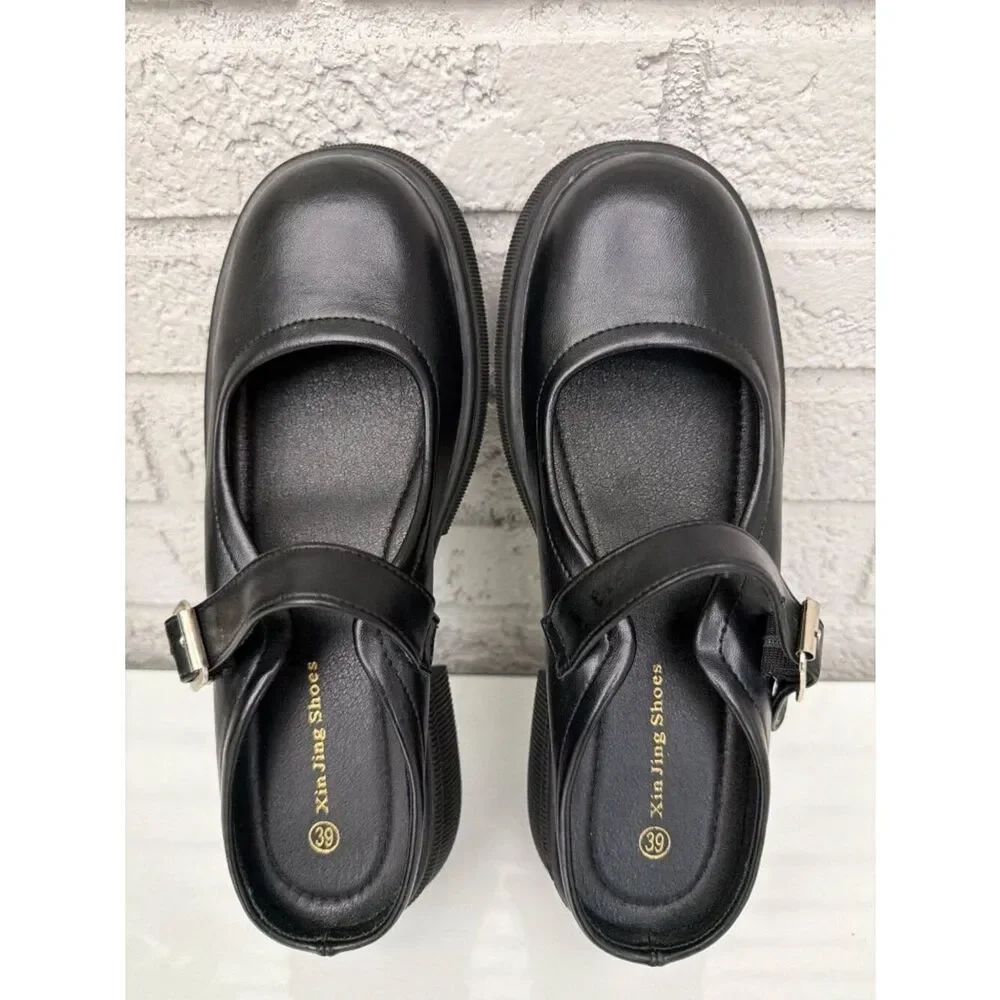 Xin Jing Women’s Black Faux Leather Mary Jane Slip-On Platform Size 39 (8)